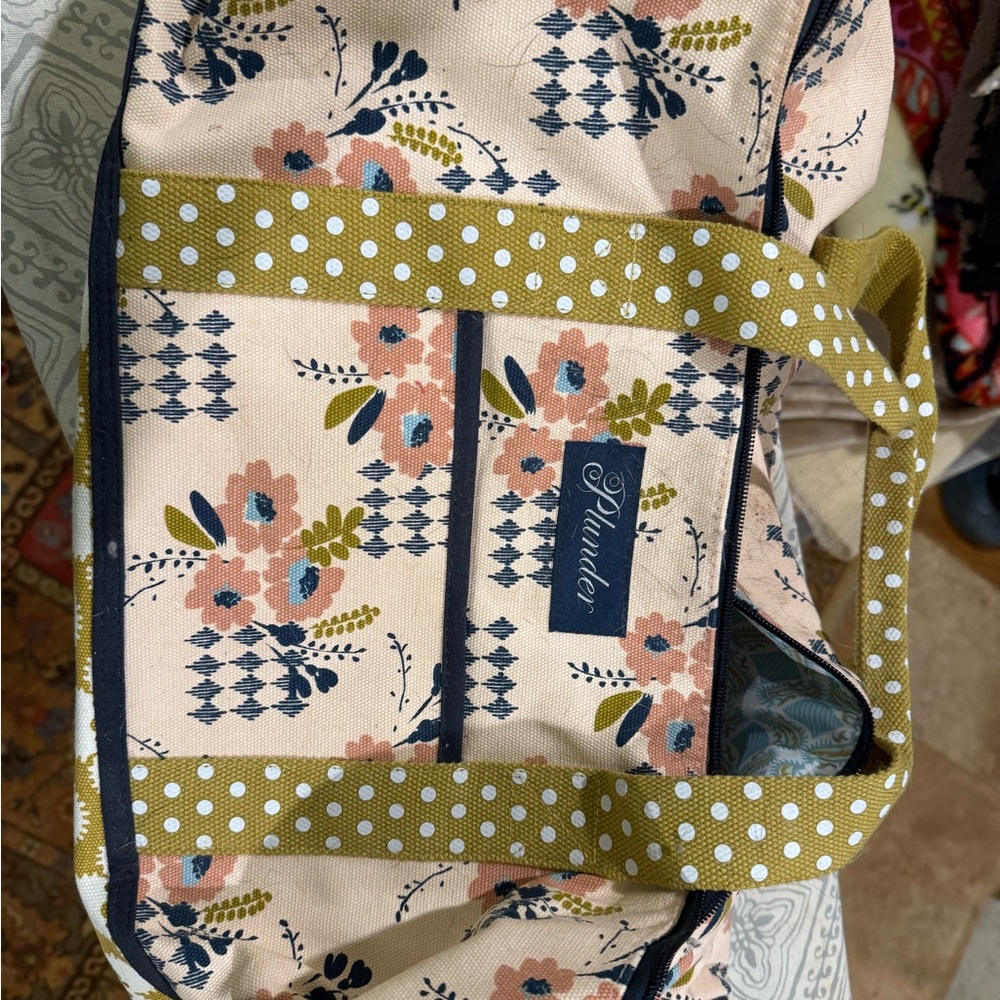 Plunder Floral Canvas Tote Bag with Polka Dot Straps